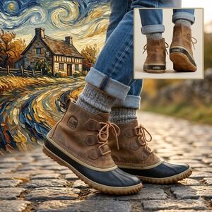 Sorel Brown and Black Lace-Up Winter Rain Boots